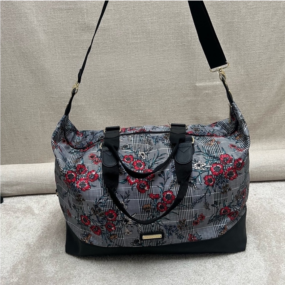 Madden Girl Floral Over Plaid Print Weekender Large Bag - Picture 5 of 8